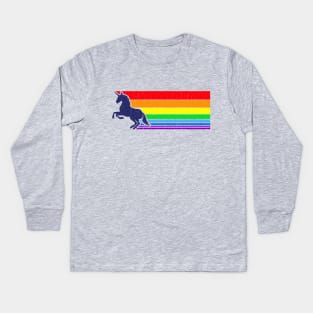 '80s Vintage Unicorn Rainbow (distressed look) Kids Long Sleeve T-Shirt